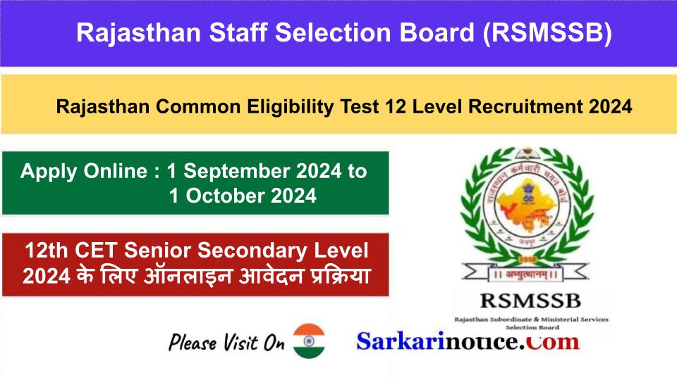 10+2 CET RSMSSB Inter Level Online Form 2024