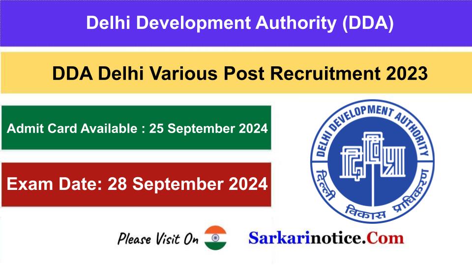 DDA Delhi Various Post Recruitment 2023