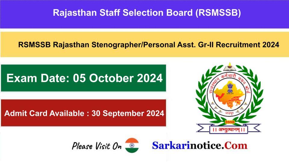 RSMSSB Stenographer and PA Recruitment 2024 Admit Card