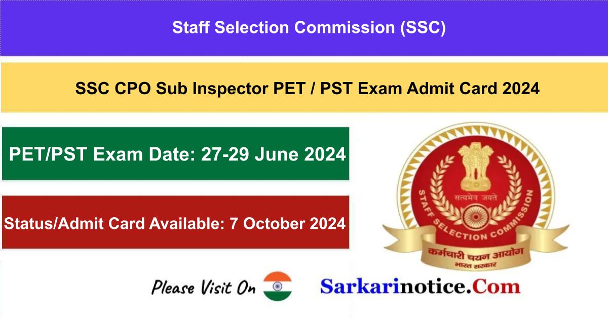 SSC CPO SI Admit Card 2024