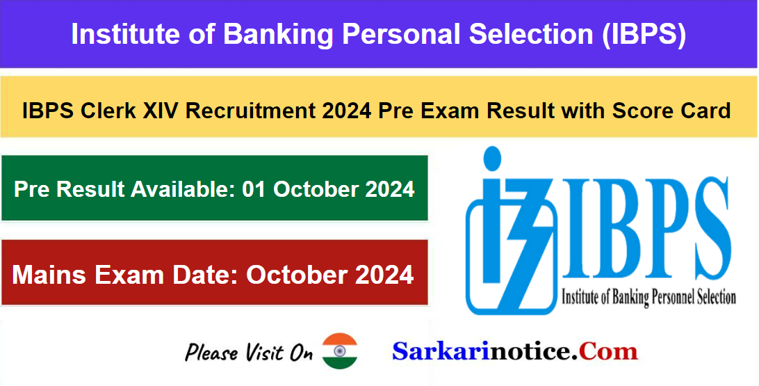 IBPS Clerk 14th Pre Exam Result 2024