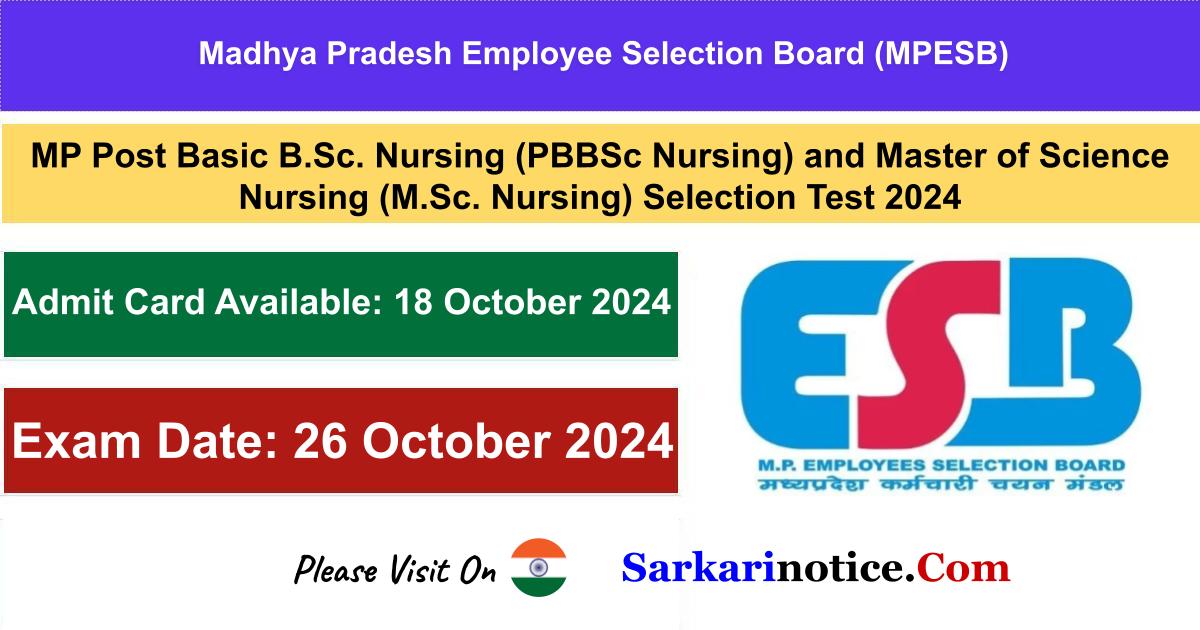 MPESB Post BSc Nursing _ MSc Nursing Admit Card 2024