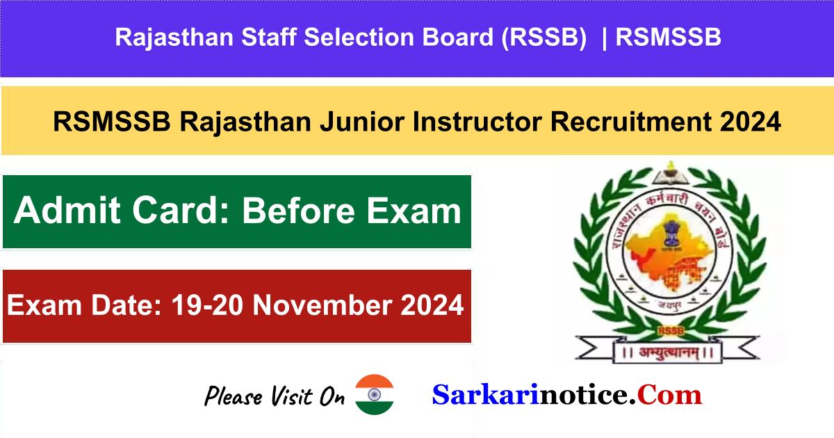 RSMSSB Rajasthan Junior Instructor Recruitment 2024