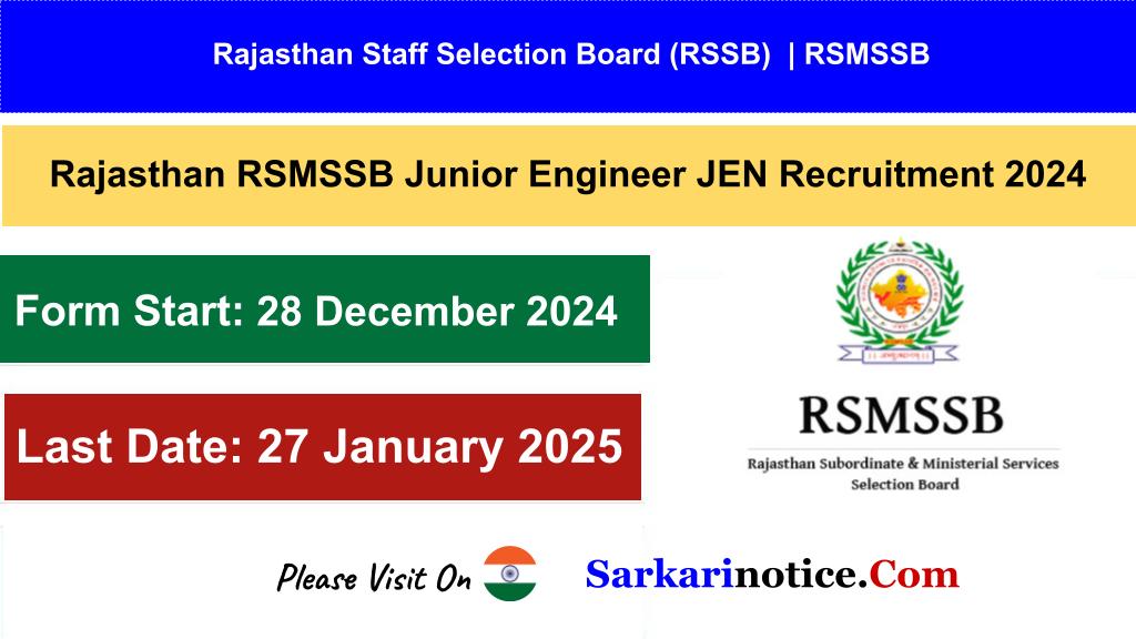 RSMSSB Rajasthan Junior Engineer Recruitment 2024