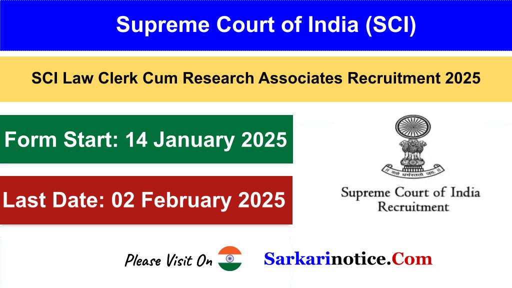 SCI Law Clerk Cum Research Associates Recruitment 2025