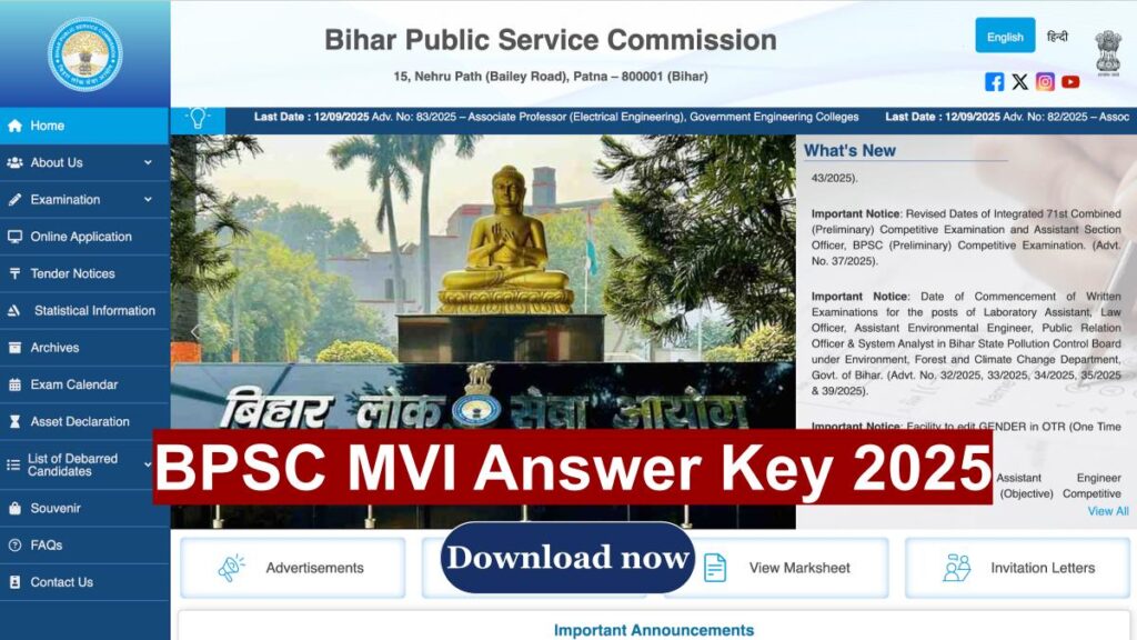BPSC Motor Vehicle Inspector MVI Answer Key 2025