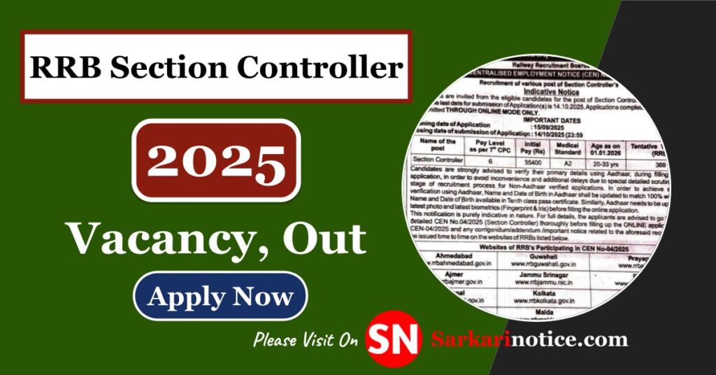 RRB Section Controller Vacancy 2025
