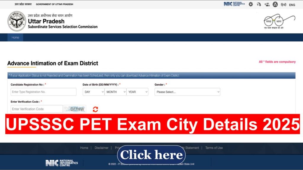 UPSSSC PET Exam City Details 2025