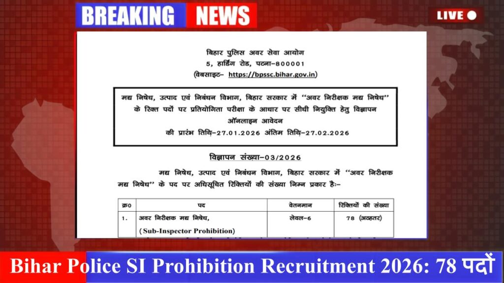Bihar Police SI Prohibition Recruitment 2026