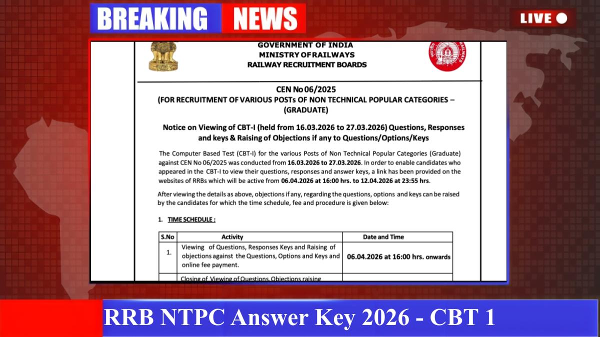 RRB NTPC Answer Key 2026 Out